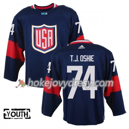 Dětské Hokejový Dres USA T.J. Oshie 74 Světový pohár v ledním hokeji 2016 Modrá Premier